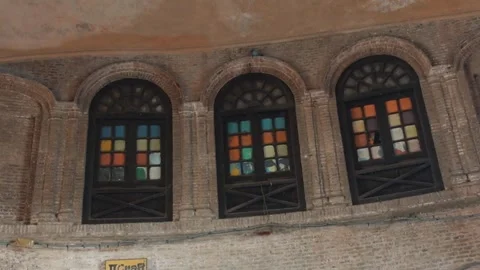 Historic Building, Arched Windows &amp; Colorful Glass: Lahore, Pakistan 27 Jan 2026 Stock Footage 325369959