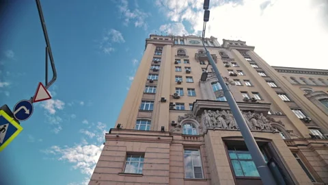 Historic Building with Bas-Relief in Central Moscow Stock Footage 319705426