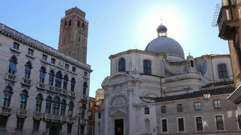 Historic building Catalan Cathedral constructed in middle ages in Venice city Video stock 82891029