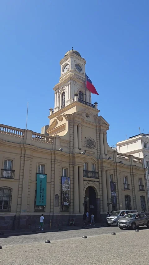 Historic building clock tower Chile, Colombia Vertical 4K Stock Footage 348257638