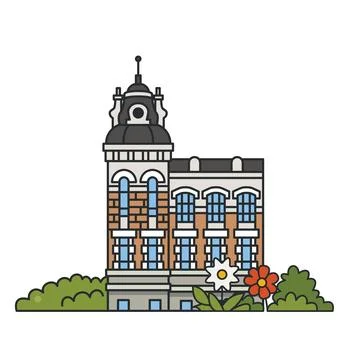 Historic building with clock tower isolated on white background. Illustrati.. Stock Illustration