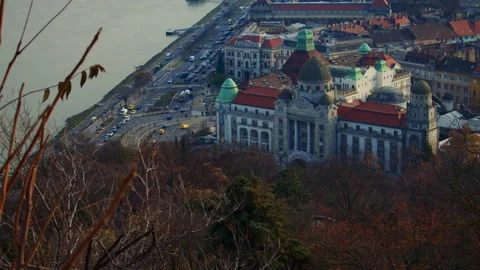 Historic building facade in Budapest showcasing classical European city 스톡 동영상 326065333
