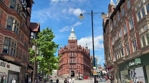 Historic Building at Old Market Square Nottingham on Sunny Day. Stock Footage 335620008