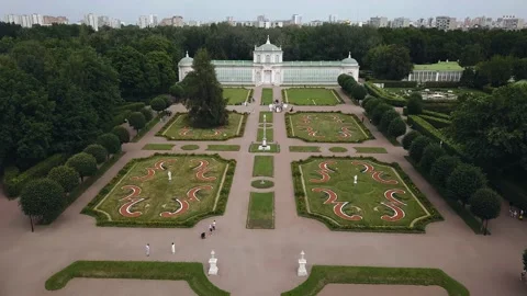 A historic building in a park against the backdrop of a big city Stock Footage 163896025