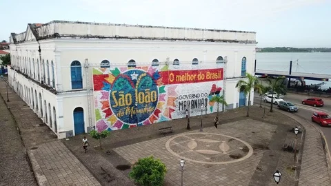 Historic building in Sao Luis do Maranho with a phrase in Portuguese that mea Stock Footage 110890580