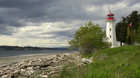 Historic Cape Mudge Lighthouse Quadra Island Clouds 4K UHD Stock Footage 341768185