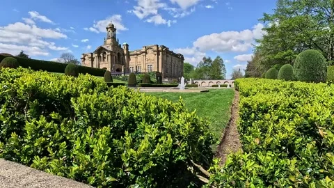 Historic Cartwright Hall viewed from Mughal Gardens in Lister Park Stock Footage 333794017