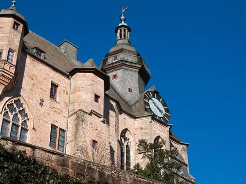 Historic Castle with Clock Tower 스톡 사진