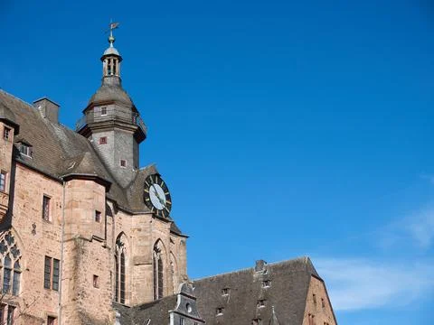 Historic Castle with Clock Tower Stock-Fotos