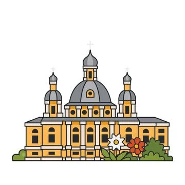 Historic cathedral with central dome isolated on white background. Illustra.. イラスト素材