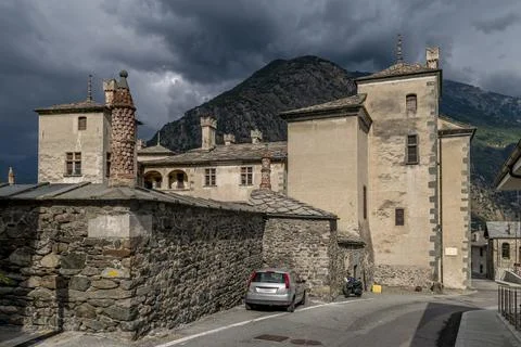 The historic center of Issogne, Valle d'Aosta, Italy Stock Photos