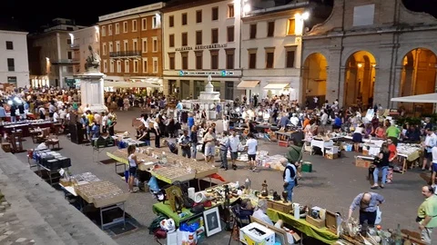 Historic center of Rimini, summer market Stock Footage