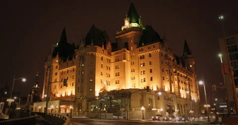 The Historic Chateau Laurier at Night Stock Footage