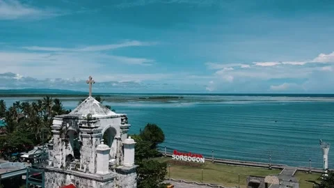 Historic Church and beach in Asia Stock Footage