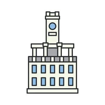 Historic city building with clock tower and classic urban architecture. Ill.. Ilustración de archivo