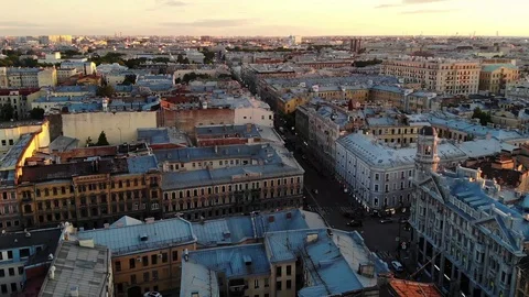 Historic city center video from a drone at sunset Stock Footage