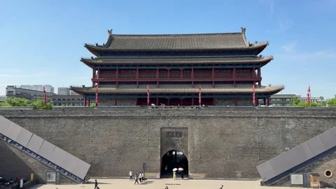 Historic City Wall Gate Tower Stands Tall in Xi'an Shaanxi China Stock Footage 339687635