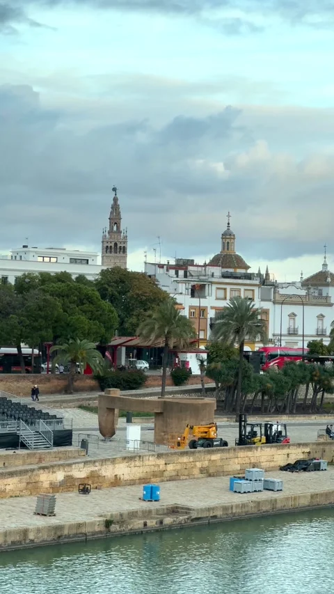 Historic cityscape with architectural monuments such as the Giralda in Seville Stock-Footage 301607082