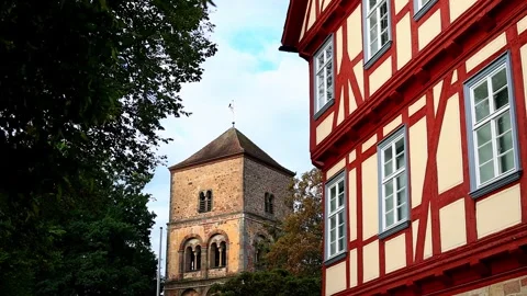 The historic cityscape of bad hersfeld 4k video with a pan Stock Footage 346817917