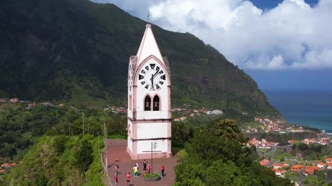 Historic clock tower Capelinha de Nossa Senhora de Fatima Madeira island Stock Footage 297758728
