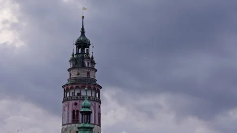 Historic Clock Tower with Cloudy Sky in Europe Stock Footage 313385402