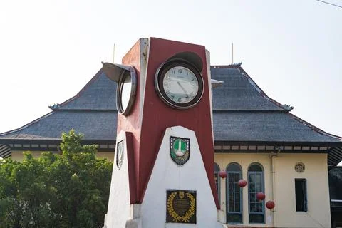 Historic clock tower monument in front of Pasar Gede market. 스톡 사진