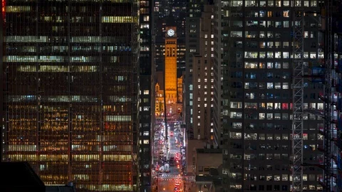Historic Clock Tower Night City Traffic in Toronto Stock Footage 114184004