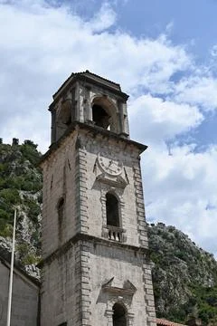 Historic Clock Tower in Old Town Kotor against Mountain Landscape, Montenegro Stock Photos