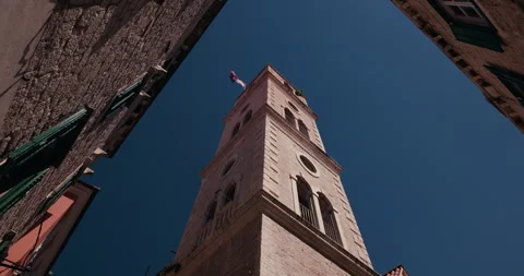Historic Clock Tower in Sibenik Old Town Stock Footage 336491704