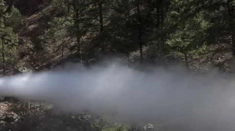 Historic coal engine train discharge steam forest 4K 127 Stock Footage 41342183