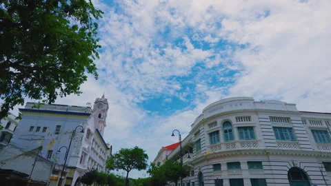 Historic Colonial Buildings and Clock Tower in Georgetown Penang Island Stock Footage 344412243