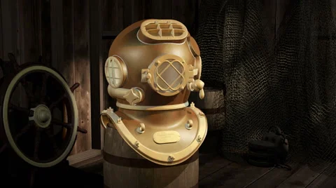 Historic Copper and Brass Diving Helmet Stock Footage 42126346