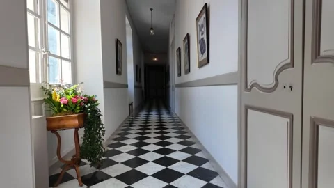 Historic Corridor Inside Chateau de Villandry, France Stock Footage 340821233
