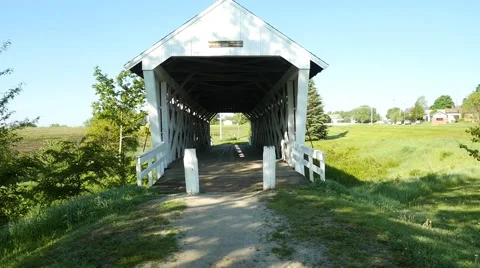 An historic covered bridge in Madison County, IA Stock Footage 63339256