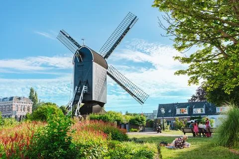 Historic De Put Windmill in Leiden Netherlands Stock Photos