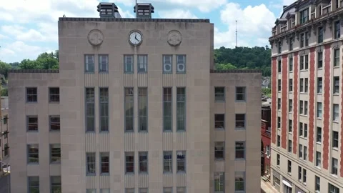 Historic Downtown Clarksburg, West Virginia Captured From Aerial View Stock Footage 311929436