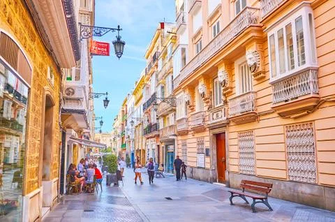 Historic edifices of Calle Ancha, Cadiz, Spain Stock Photos