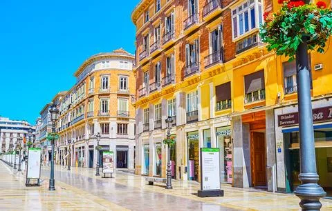 Historic edifices in Calle Larios, on September 26 in Malaga, Spain Stock Photos