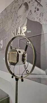 Historic EIAR microphone on display in Rome Stock Photos