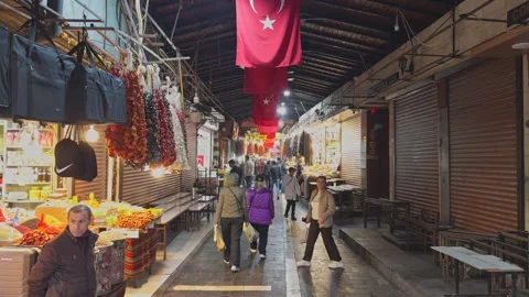 Historic Elmaci Pazari Bazaar Interior in Gaziantep Editorial 4K Cinematic Видео 337943423