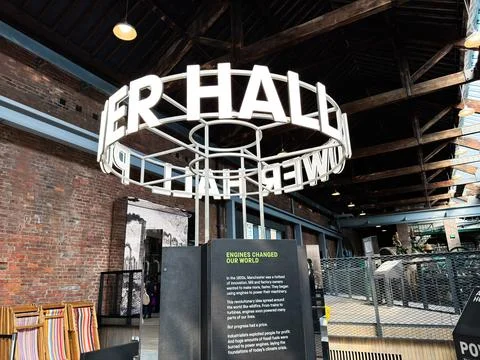 Historic engine hall interior at the Science and Industry Museum in Manches.. 스톡 사진