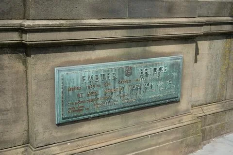 Historic Exeter Bridge Plaque On Weathered Stone Wall, Derby, England. Stock Photos