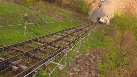 Historic Fenelon Place Elevator funicular railway tracks stretching up a steep Stock Footage 341062731