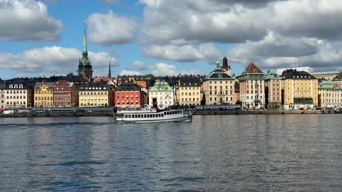 Historic Ferry Passing Gamla Stan Waterfront Old Town Stockholm Stock Footage 343777324