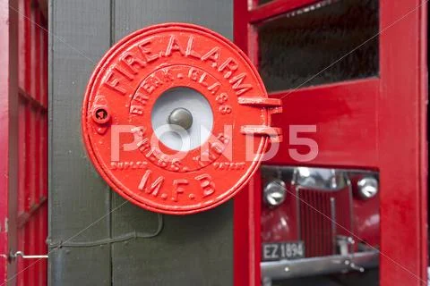 Historic Fire Alarm, Old Fire Engine At Back