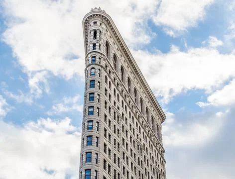 Historic Flatiron Building, Triangular 22 Story Steel Framed Landmark in NYC Stock Photos