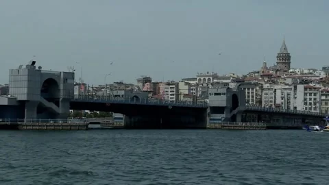 The historic Galata Bridge Video stock 147022306