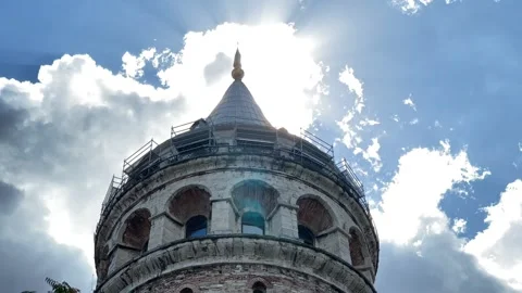 Historic Galata tower and clouds time-lapse video Stock Footage 171365770