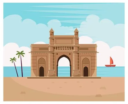 Historic gateway of india with sea vector Ilustración de archivo