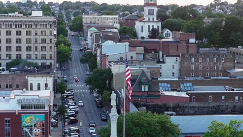 Historic ghost sign advertises W.J. Daub furniture on brick building in Stock Footage 340968910